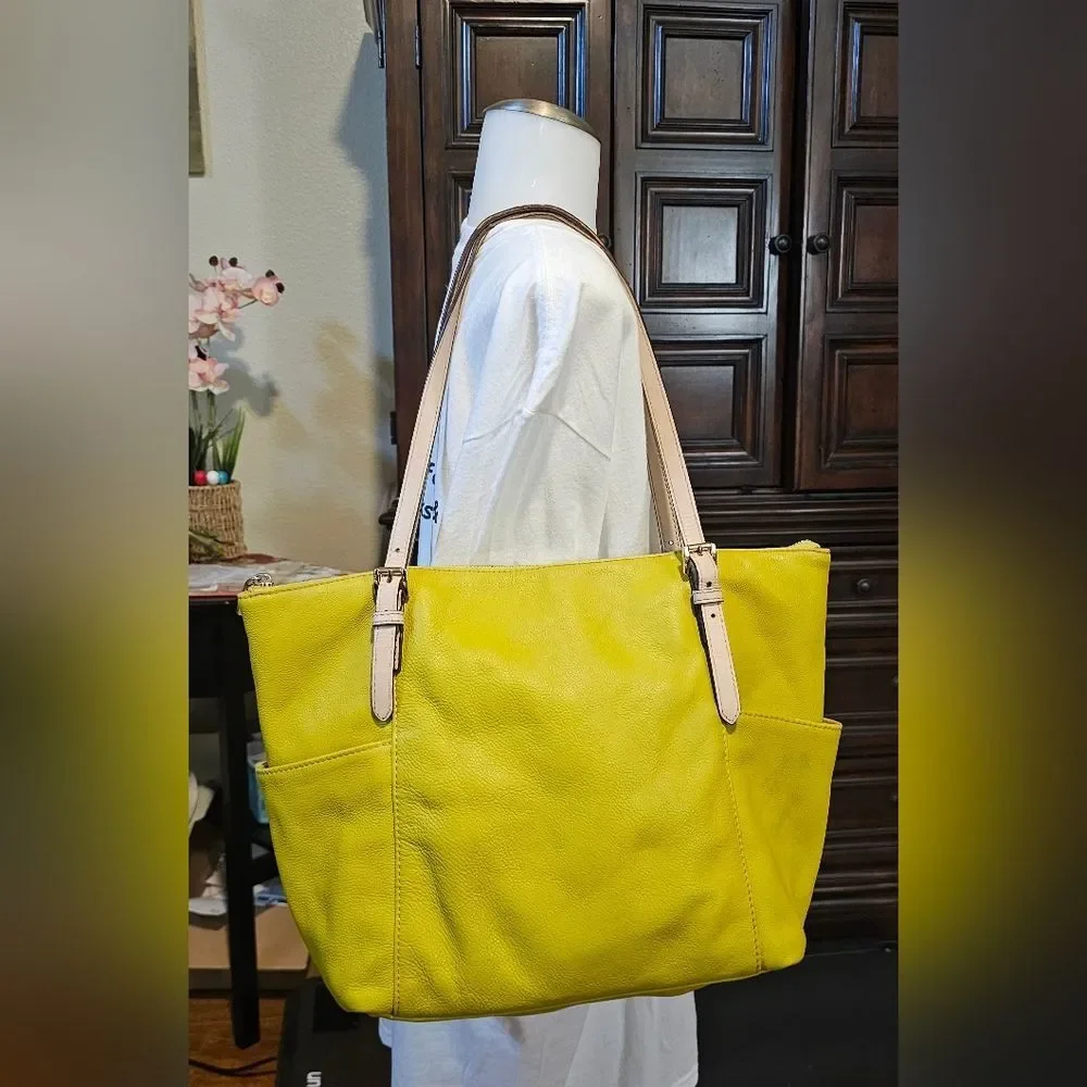 Michael Kors Leather Tote with Beige Contrast Straps
